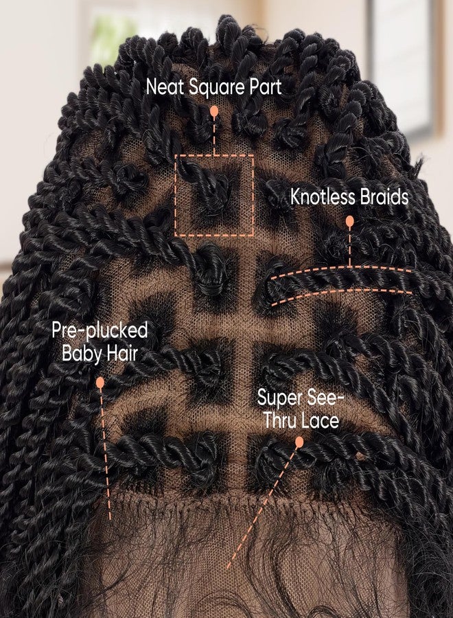 Hdlsina 33.8in Long Dreadlock Extensions Cornrow Braided Wig for Black Women, Natural Glueless Lace Front Synthetic Faux Locs Curly Crochet Braiding Human Hair ﻿Knotless Braided Wigs (Fine Braid) - Image 4